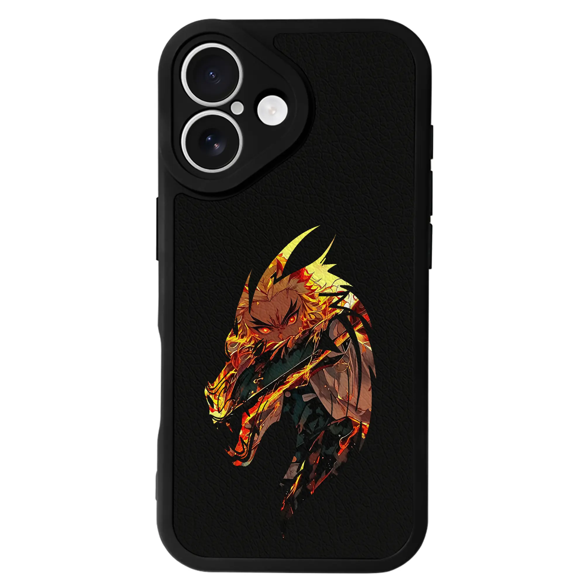 鬼滅の刃 グッズ,煉獄 杏寿郎 - IPhone 16シリーズ対応 ・ シリコンスマホケース ・ レザー調 ・ 高精度フィット ・ 耐衝撃 ・ ワイヤレス充電対応 ・ 精密カット